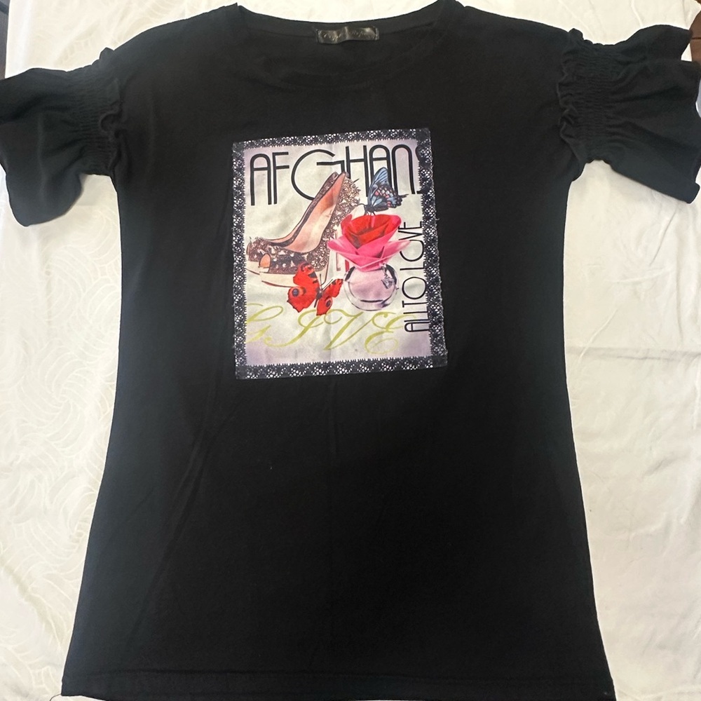 Black Fitted Ruffled T-Shirt